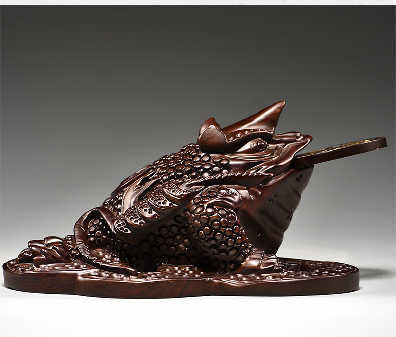 杞瑾木雕金蟾摆件实木三足献宝蟾蜍家居商铺开业装饰红木工艺礼品精雕