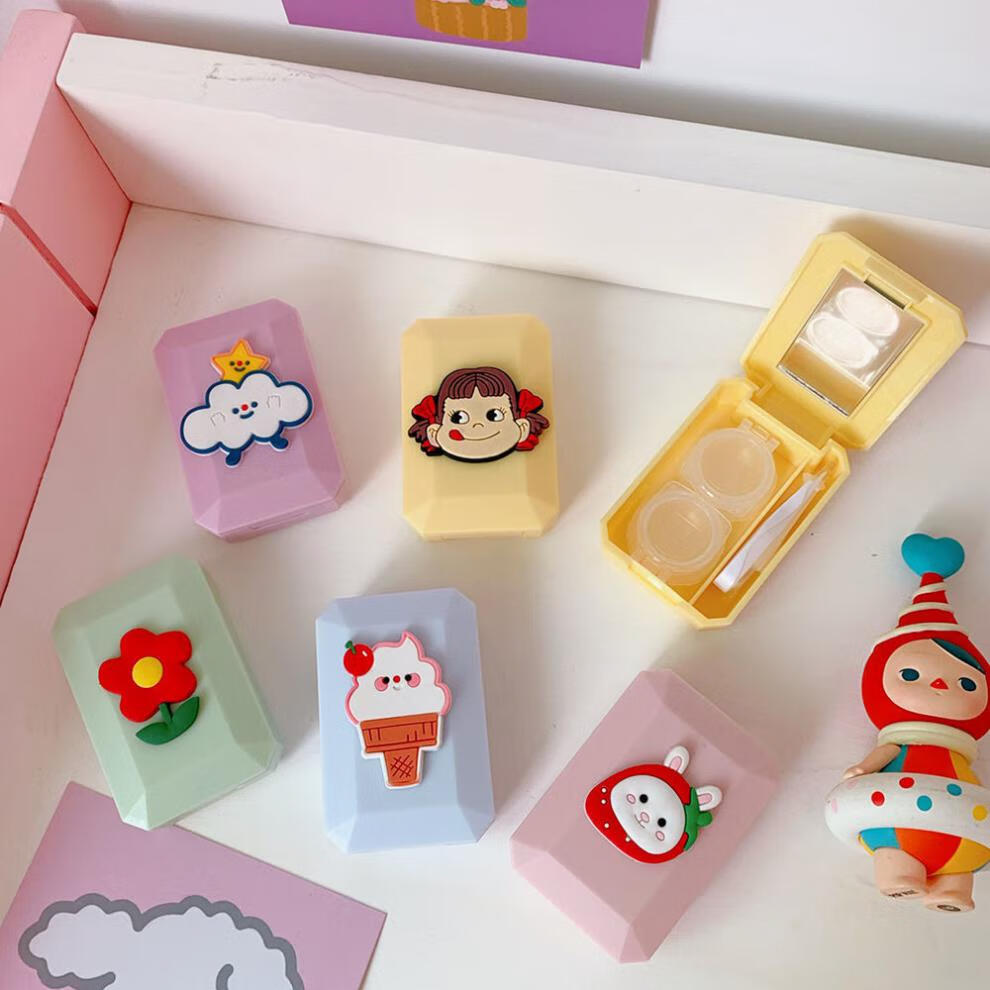 卡通眼镜收纳盒带镜子便携式可爱盒子简约伴侣小红花