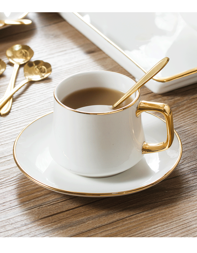 轻奢咖啡杯欧式小家用陶瓷杯子简约下午茶杯茶具套装6杯碟勺1水壶1