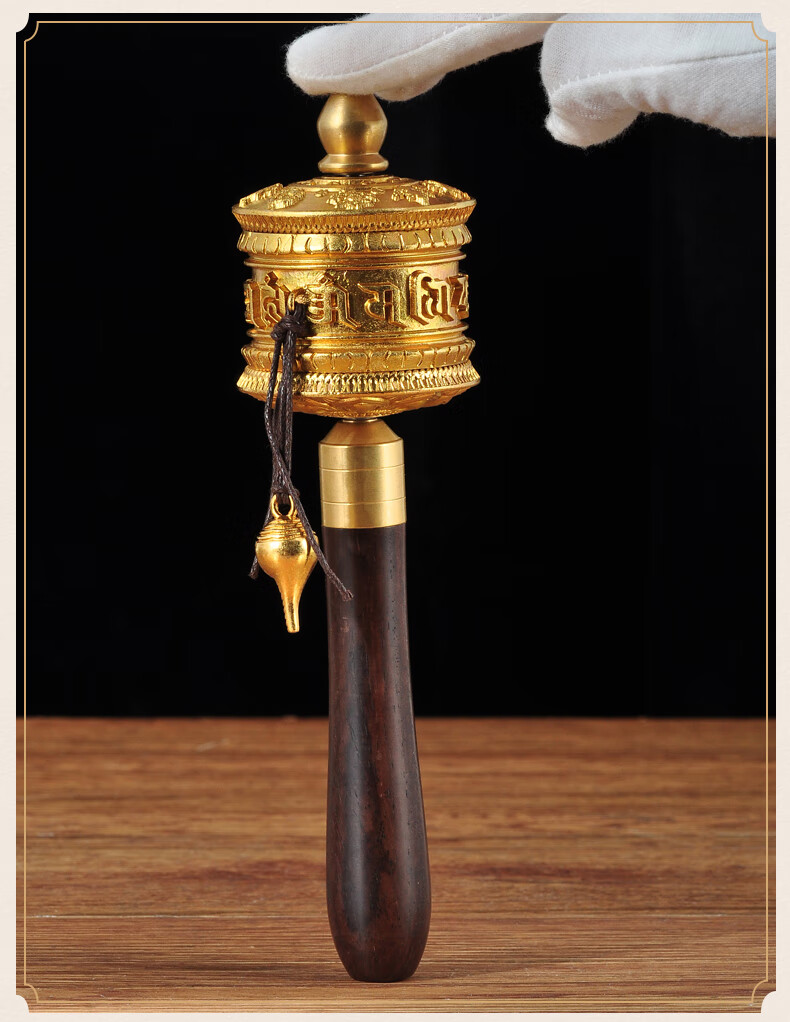 莲善堂纯铜浮雕手摇转经轮转经筒摆件藏传密宗佛教法器寺庙佛堂佛具
