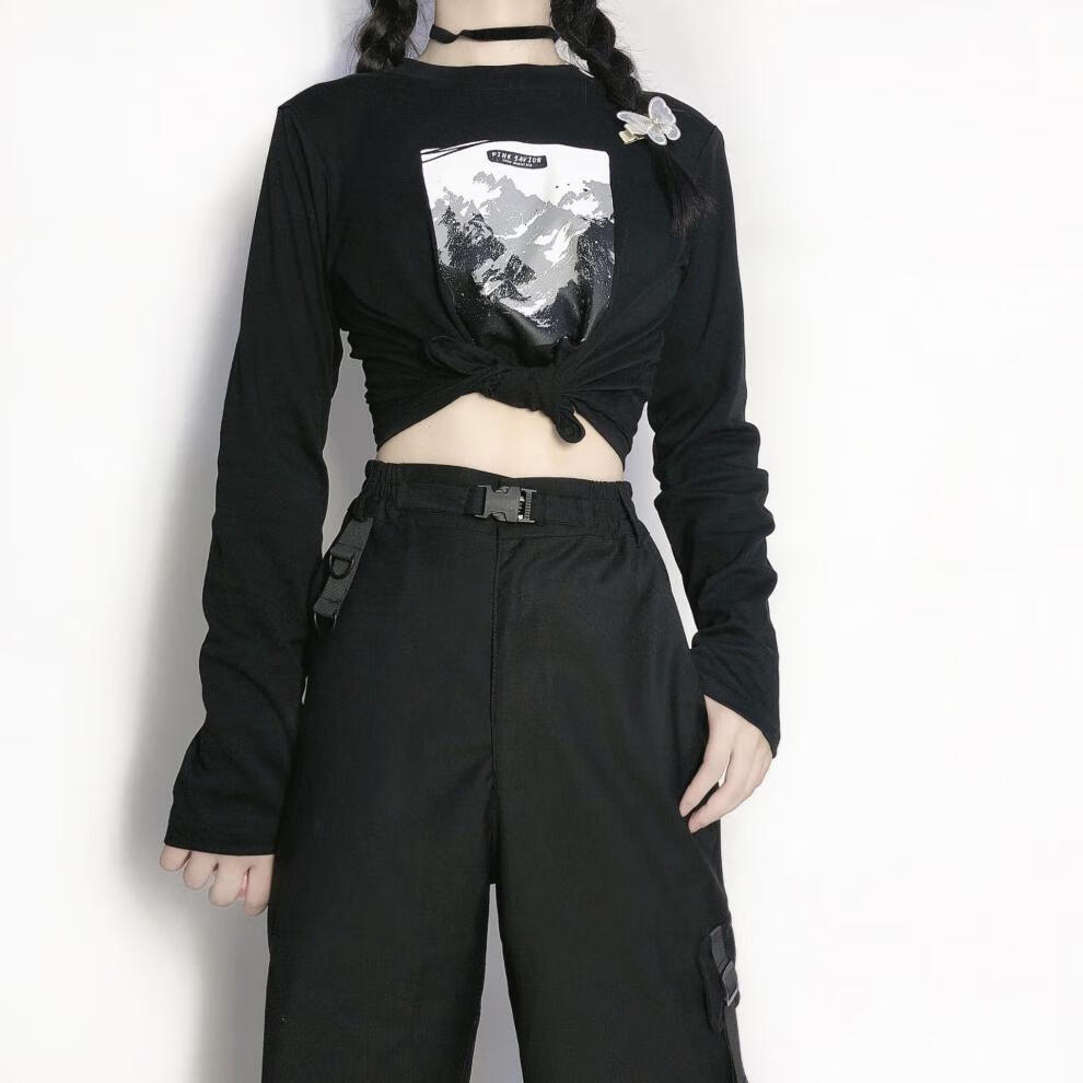 pinksavior雪山满印设计款情侣连帽宽松休闲风衣外套 上黑下白外套(夹