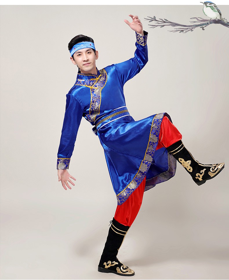 伊必圣蒙古服男民族服装男蒙古舞蹈演出服打鼓内蒙古摔跤骑马舞台现代