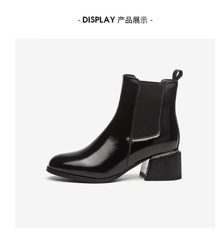 达芙妮牛皮女靴切尔西靴女2022新款秋冬季鞋子加绒短靴女粗跟高跟皮靴