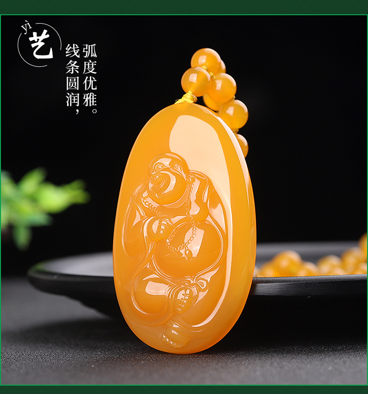 简瑶孤品大师工艺黄龙玉鸡油黄佛公吊坠女款项链弥勒佛玉佛玉坠玉石