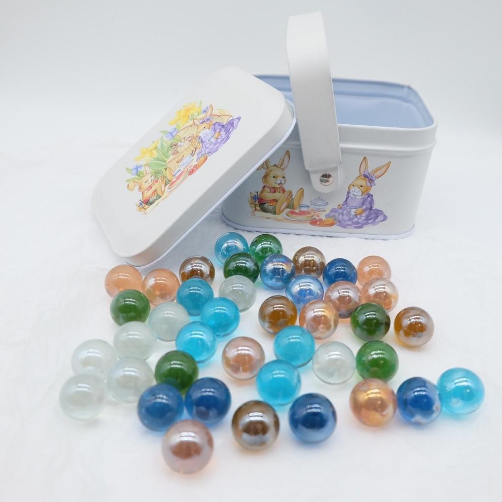 京智造怀旧玩具多彩弹珠铁盒装儿童礼物玩具玻璃球装饰玻璃珠16mm彩球