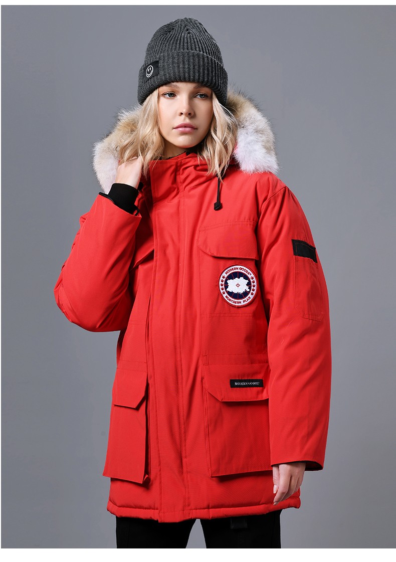 大鹅羽绒服女中长款2021年秋季新款韩版宽松型休闲时尚保暖外套 红色