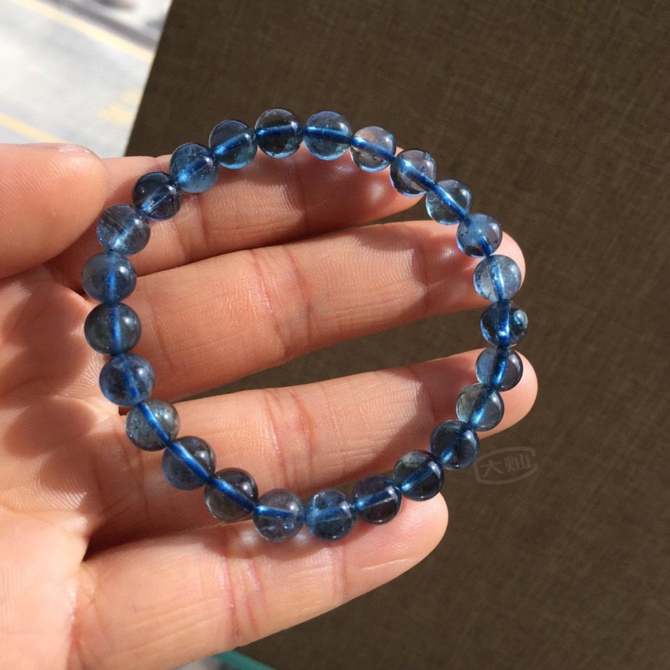 大灿单圈蓝水晶手串生日礼物黑星空手链男女款礼品天然海蓝宝送朋友