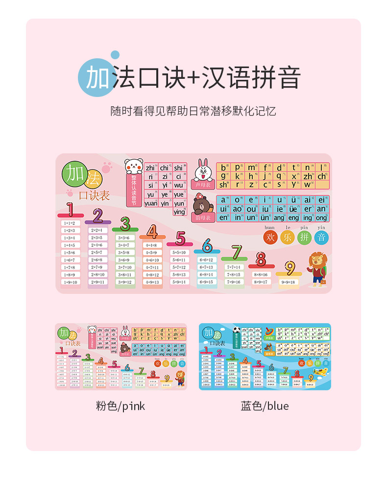 乘法口诀表桌垫儿童书桌垫子超大号女孩拼音加法学生学习写字台桌桌垫