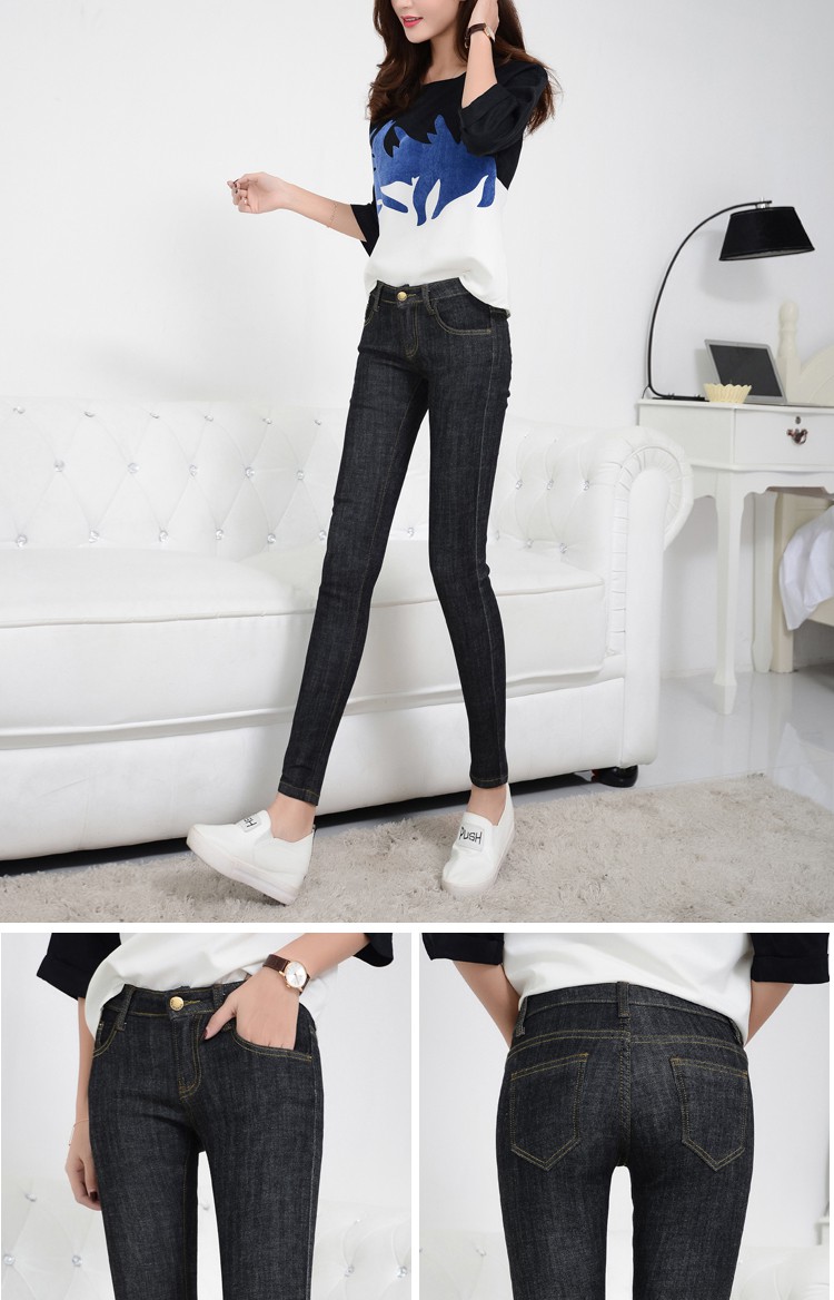 璟空谭九分低腰牛仔裤女秋季新款学生中腰弹力修身显瘦小脚铅笔裤子