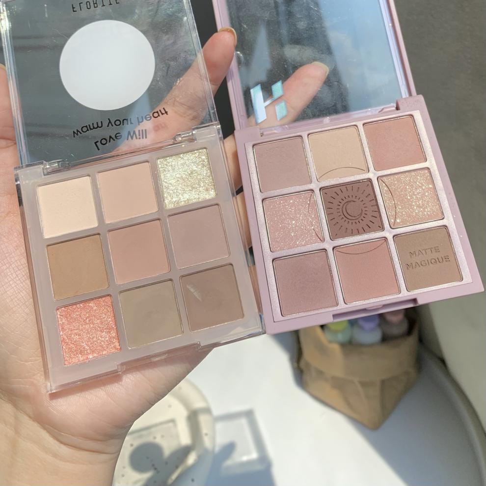 flortte花洛莉亚九色眼影盘珠光闪粉亮片大地色鸭鸭脱脂妞妞送女友1