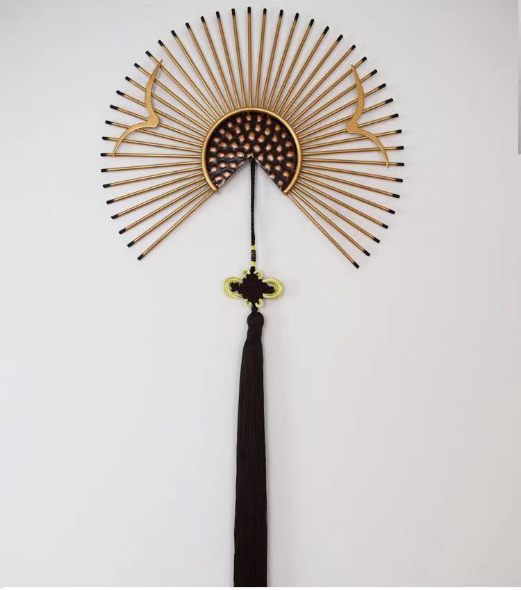 栎湘新中式铁艺壁挂古风扇子墙上装饰品轻奢壁饰创意电视墙背景墙装饰