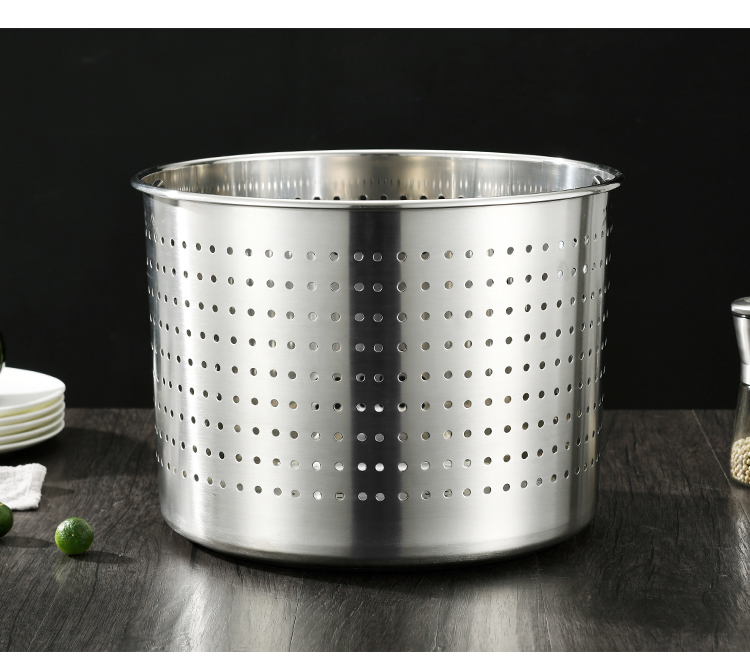 304不锈钢加厚漏桶沥水桶小龙虾桶多用商用卤虾桶卤水桶汤桶内胆30cm