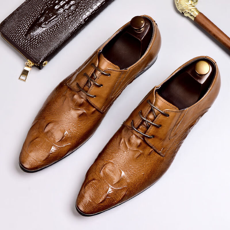 层牛皮男鞋香港轻奢潮牌韩国男士尖头商务正装英伦系带高帮甩尖子皮鞋