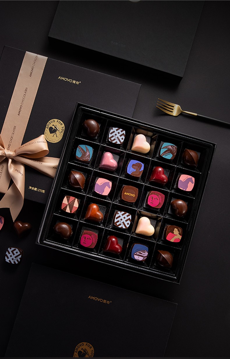 圣诞节9折amovo魔吻黑巧克力礼盒装人女友手工酒心情人节圣诞节礼物