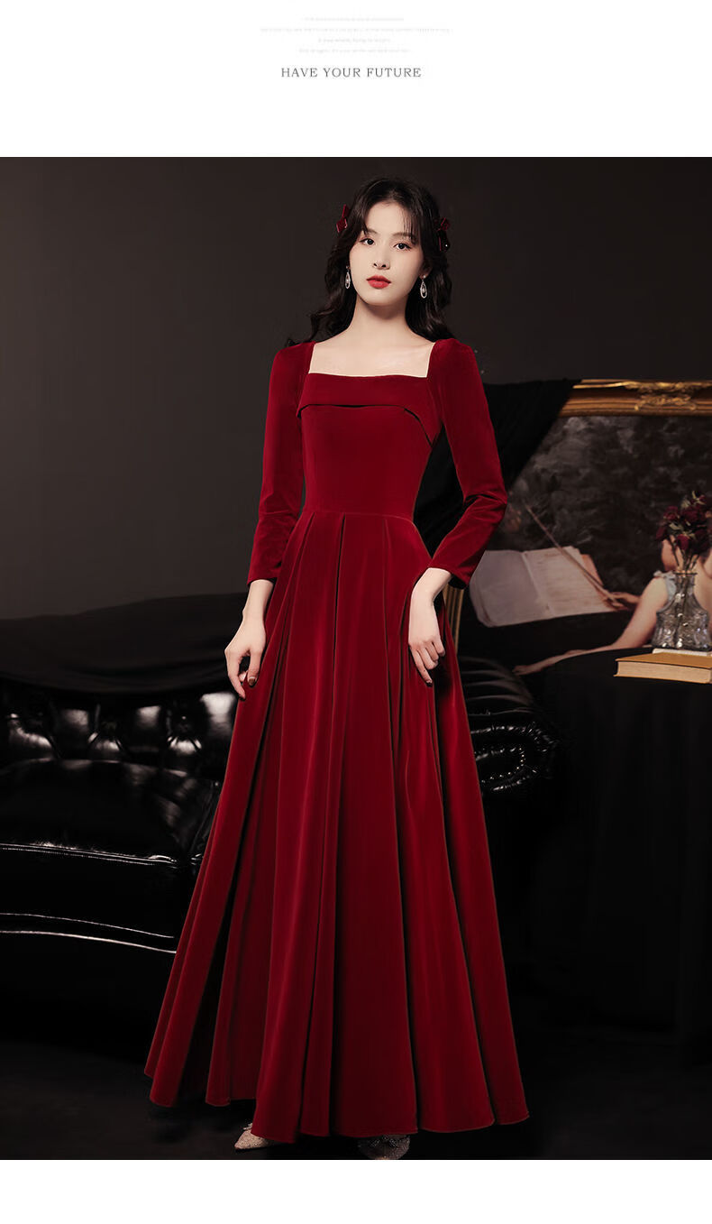 新款敬酒服长袖新娘订婚回门结婚酒红色礼服订婚长款晚礼服女冬季酒