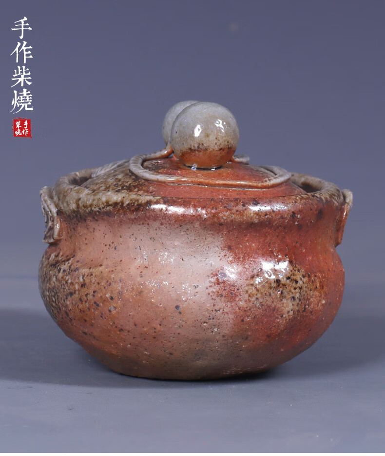 柴烧手工宝瓶九木柴烧徐春荣纯手工柴烧手抓壶日式粗陶无釉柴烧宝瓶壶