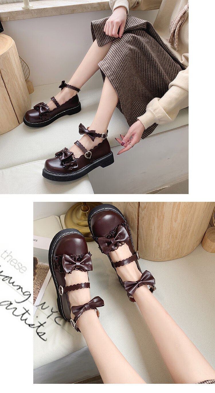 梅露露lolita鞋复古可爱绵羊泡芙洛丽塔鞋子女新款蝴蝶结小皮鞋女英伦