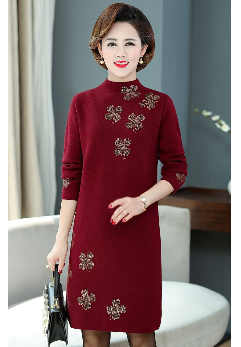 喜婆婆结婚宴礼服冬天穿的妈妈加绒加厚冬装连衣裙2021新款中长款保暖