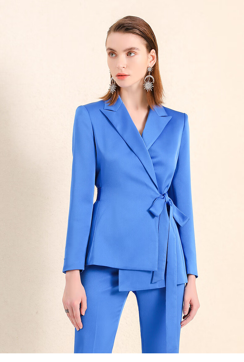 职业西装套装女感气质韩版高端时尚商务工装绑带西服外套西装蓝色s