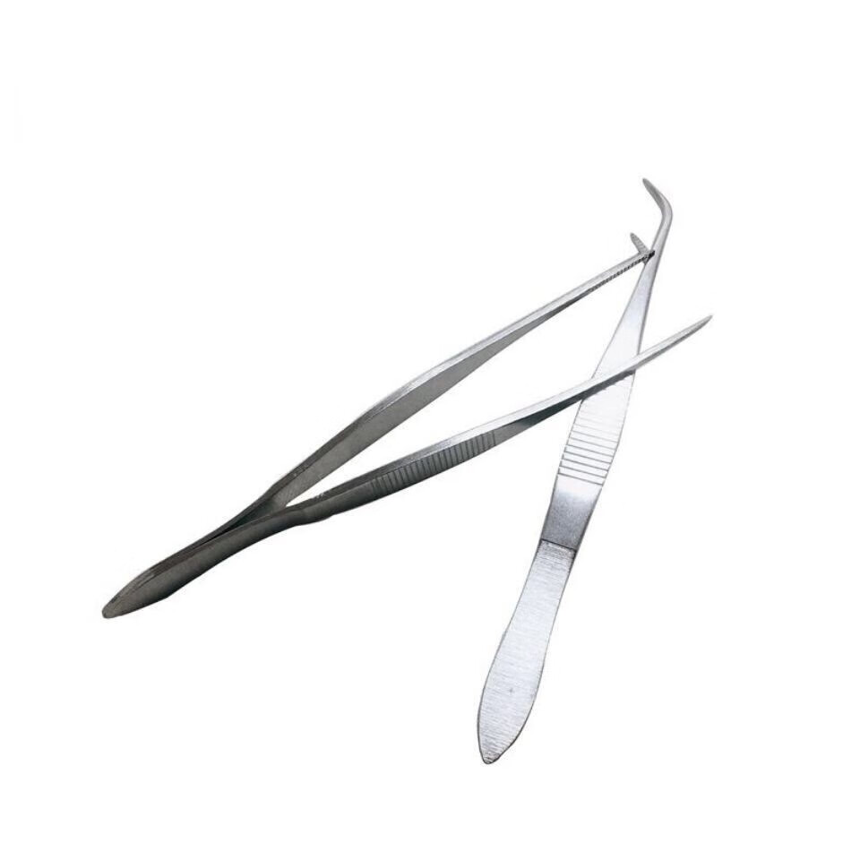 不锈钢镊子眼科镊子弯镊平镊直头弯头尖头10cm眼用小镊子夹子 10cm弯