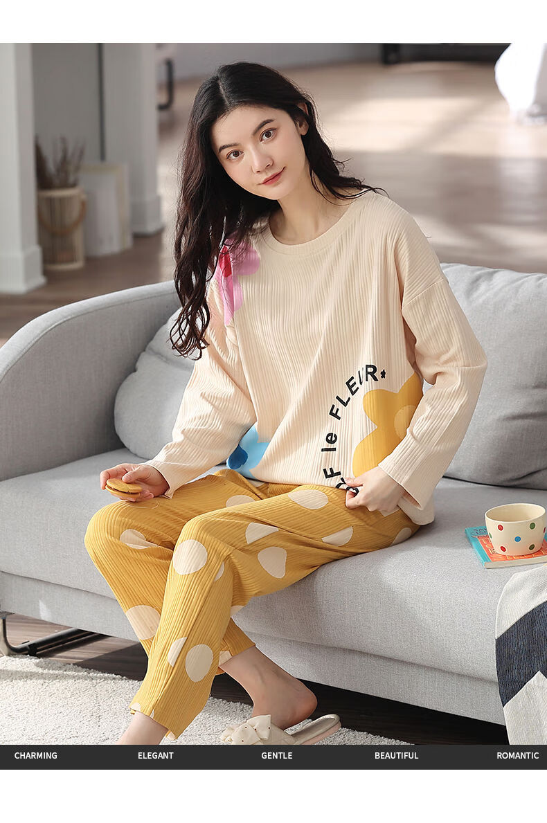 千奈美睡衣女士春秋款秋季装纯棉长袖家居服全棉可爱日系甜美套装yxd