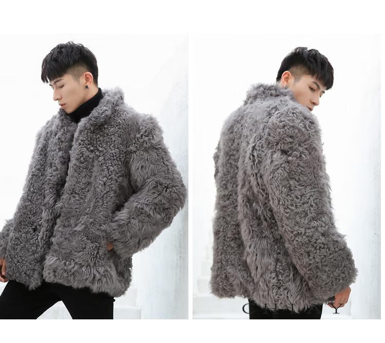 chiay轻奢高端品牌男士21年皮毛一体男羊羔毛外套中长款宽松澳洲进口