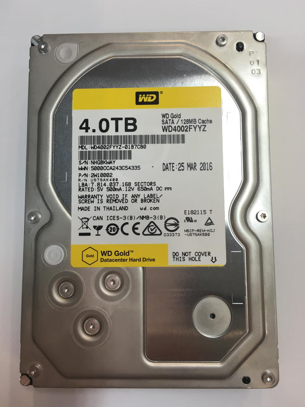 wd西部数据wd4002fyyz4t企业级黑盘金盘服务器硬盘增票行货