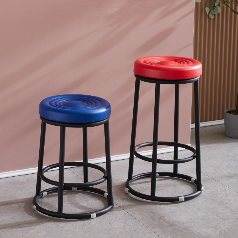 家用椅子柜台咖啡厅电玩城加高圆凳子45厘米高黑色皮面座垫黑色架子