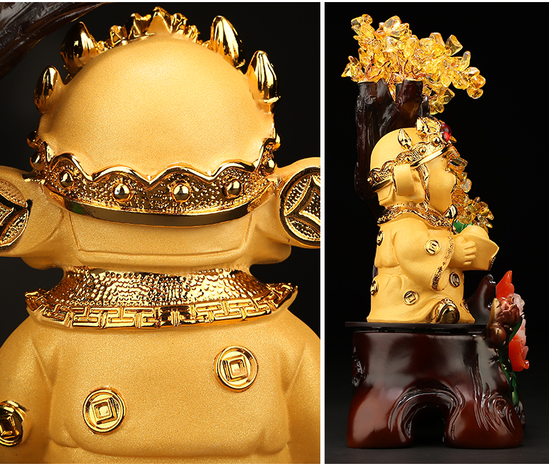 吉善堂办公室摆件黄水晶摇钱树摆件 文财神爷开业礼品发财金钱树家居