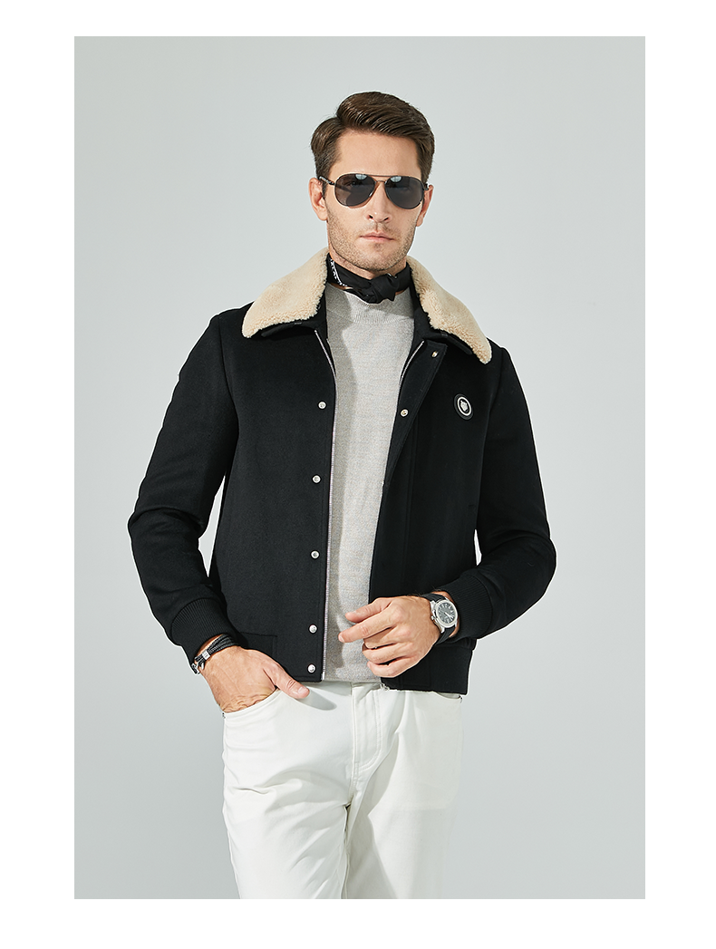 raidy boer/雷迪波尔男士秋冬时尚休闲羊毛混纺夹克外套3038-70 黑色