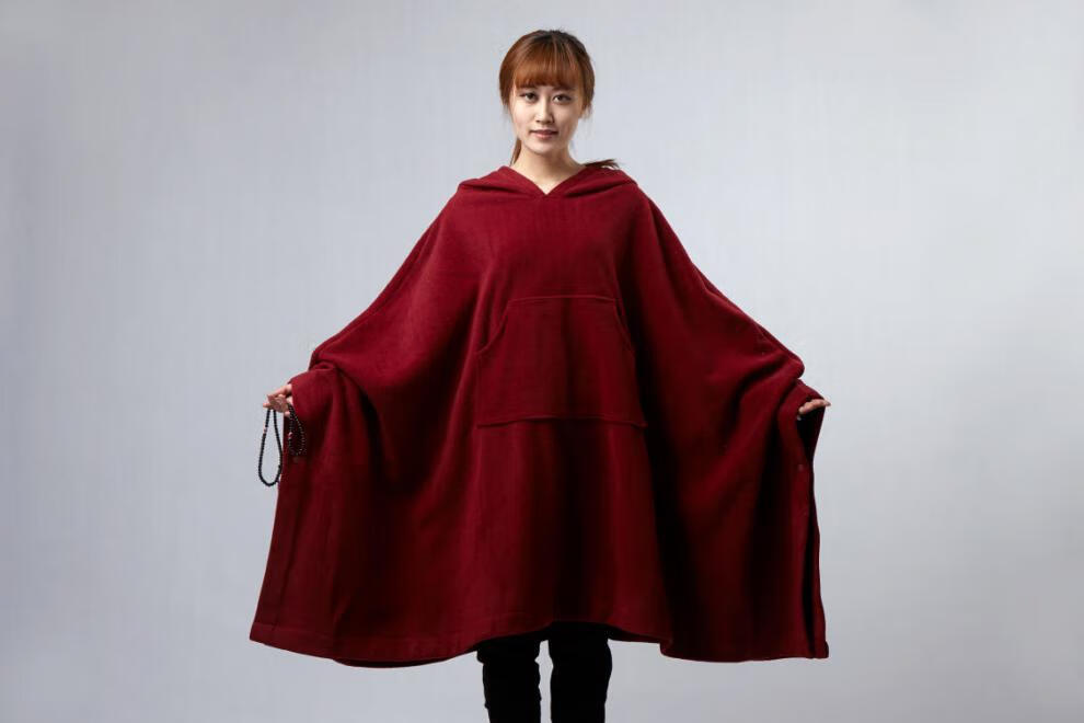 加梵森打坐披风打坐大斗篷打大坐披风禅修披风禅修斗篷春秋yt酒红色