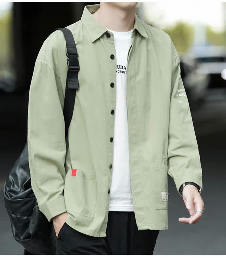 恒源祥长袖衬衫春款痞帅衫宽松工装秋装21年秋冬季男士衬衣男生休闲