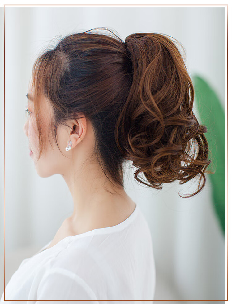 2022新款抓夹式马尾假发 全真人发抓夹式马尾假发女短款自然卷发烫发