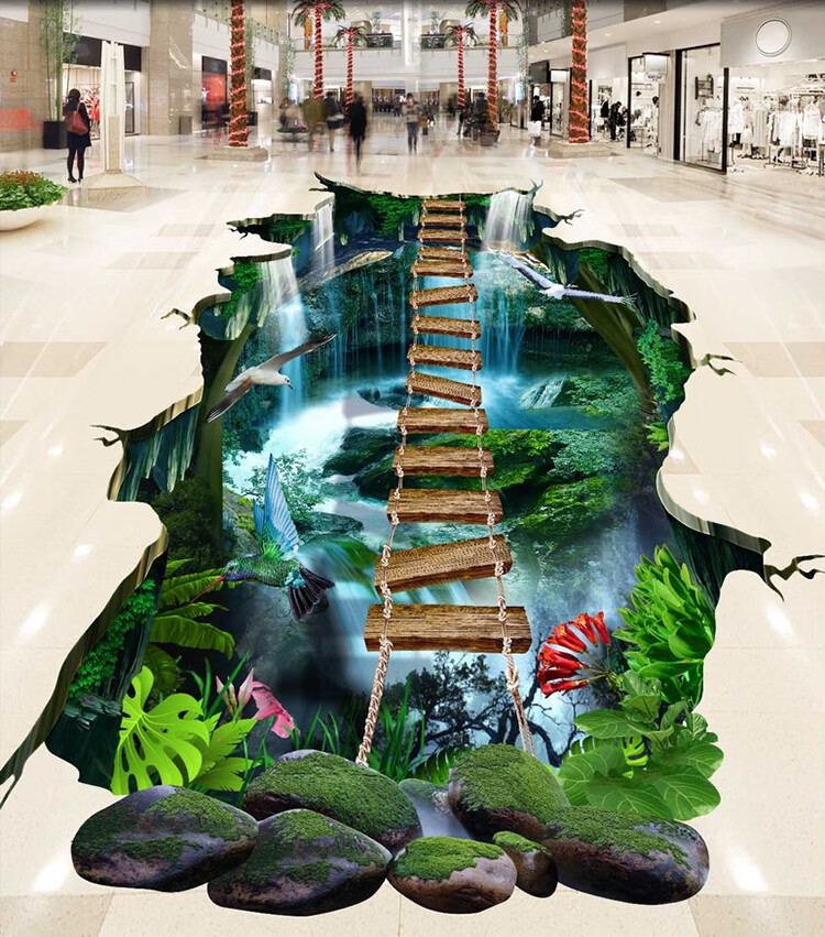 地贴3d立体地砖地贴贴纸创意风景地贴地面装饰水耐磨仿真地砖画01小