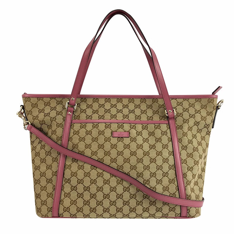 gucci古驰女包双g单肩手提帆布包粉色帆布配皮