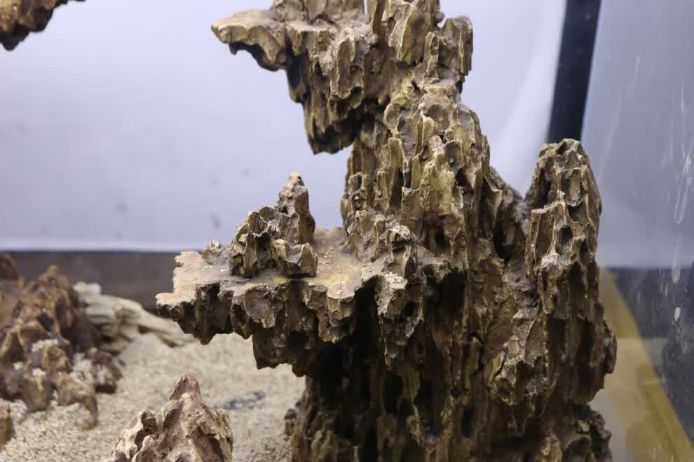 新鱼缸积木骨架造景悬浮套装松皮石头实拍水动力流沙瀑布 60缸【图片