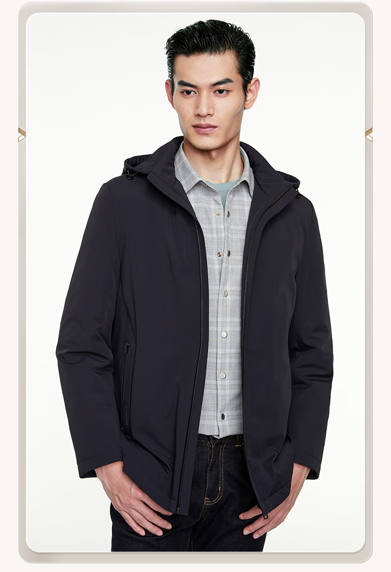 白鸭绒九牧王男装羽绒服外套商场同款2021秋冬新款连帽外套男mjw5a