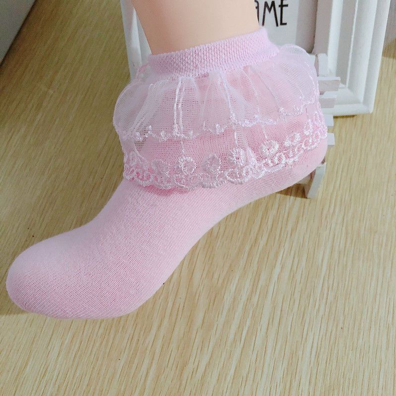 拉丁舞白色花边袜子舞蹈袜2双芭蕾舞蹈袜拉丁考级比赛表演白色双层