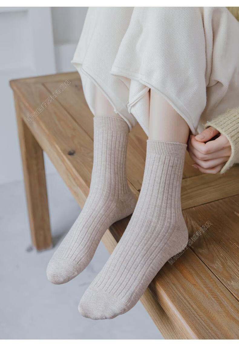 女士袜子羊毛袜暖脚踝加热发热冬季加厚保暖足中筒1黑色1深灰1咖啡1