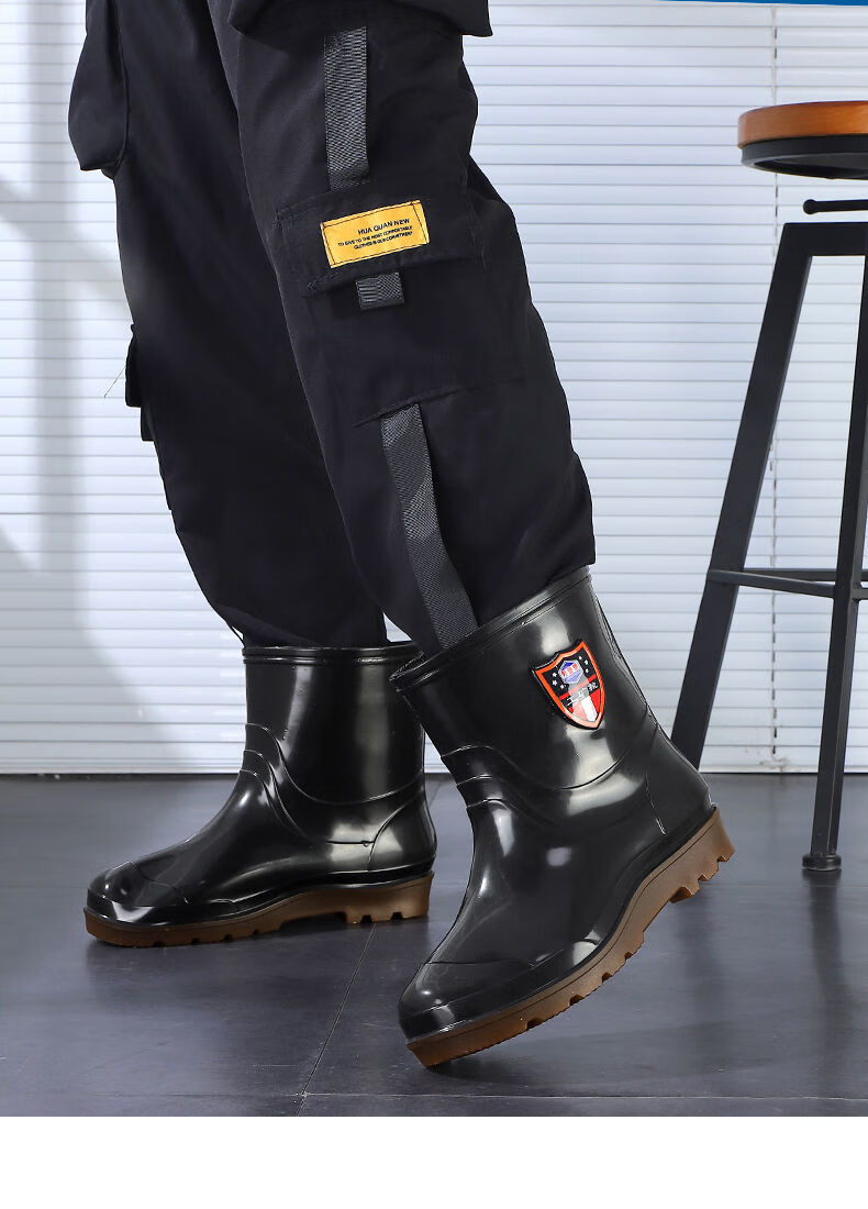 60雨鞋男中筒水鞋牛筋底耐磨短筒雨靴加绒保暖劳保胶鞋水靴工地四季