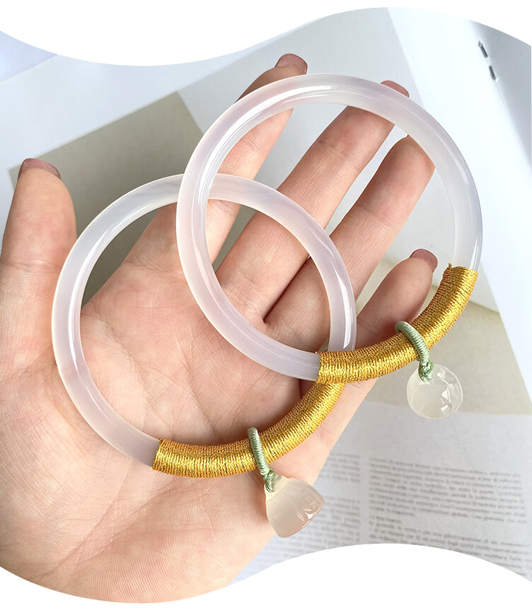 叮当手镯小仙女汉服女天然玉髓镯子手工缠线如意莲蓬手镯古风细条玉镯