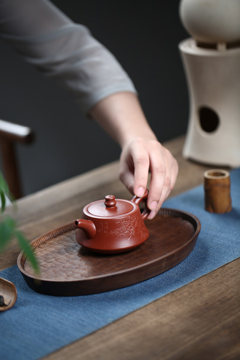 汇承奥 宜兴名家张继丽手工紫砂壶原矿大红袍柱础茶壶家用茶具 大红袍