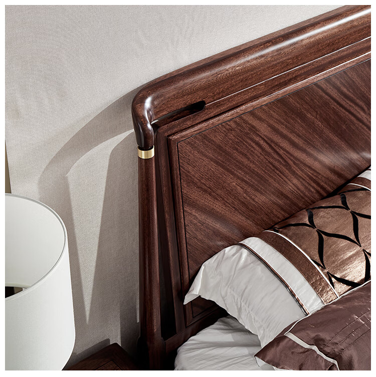 周大咖轻奢品牌乌金木实木床新中式黑胡桃色经典款卧室家具简约高箱储