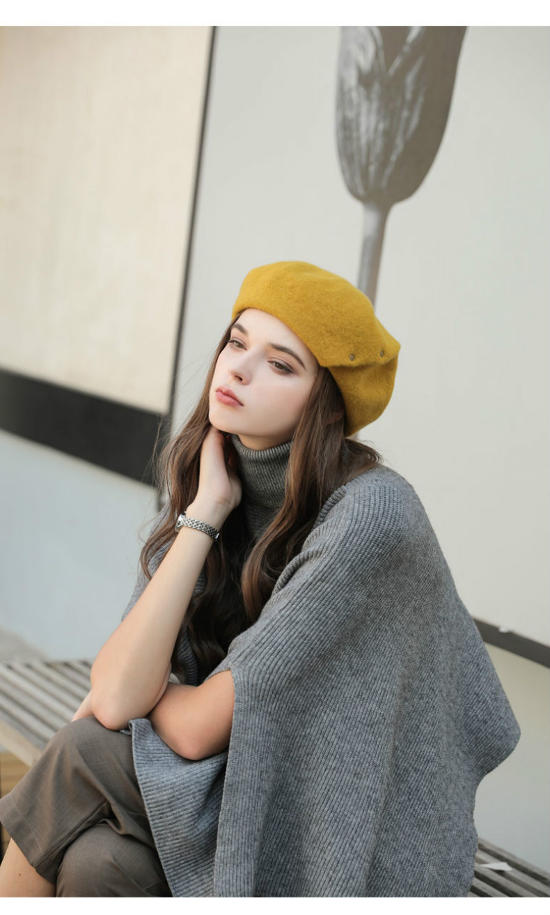 somubay 法式新款羊毛贝雷帽女士潮秋冬季日系设计款画家帽子英伦春秋