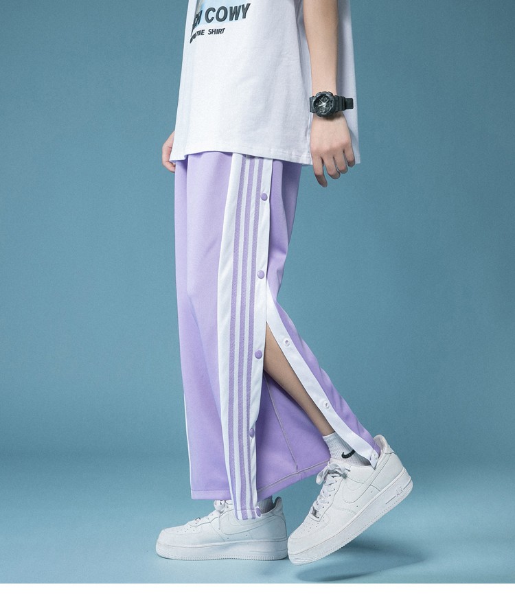 粉排扣裤男宽松百搭直筒九分裤夏季薄款运动篮球裤子男开扣 kz13粉色