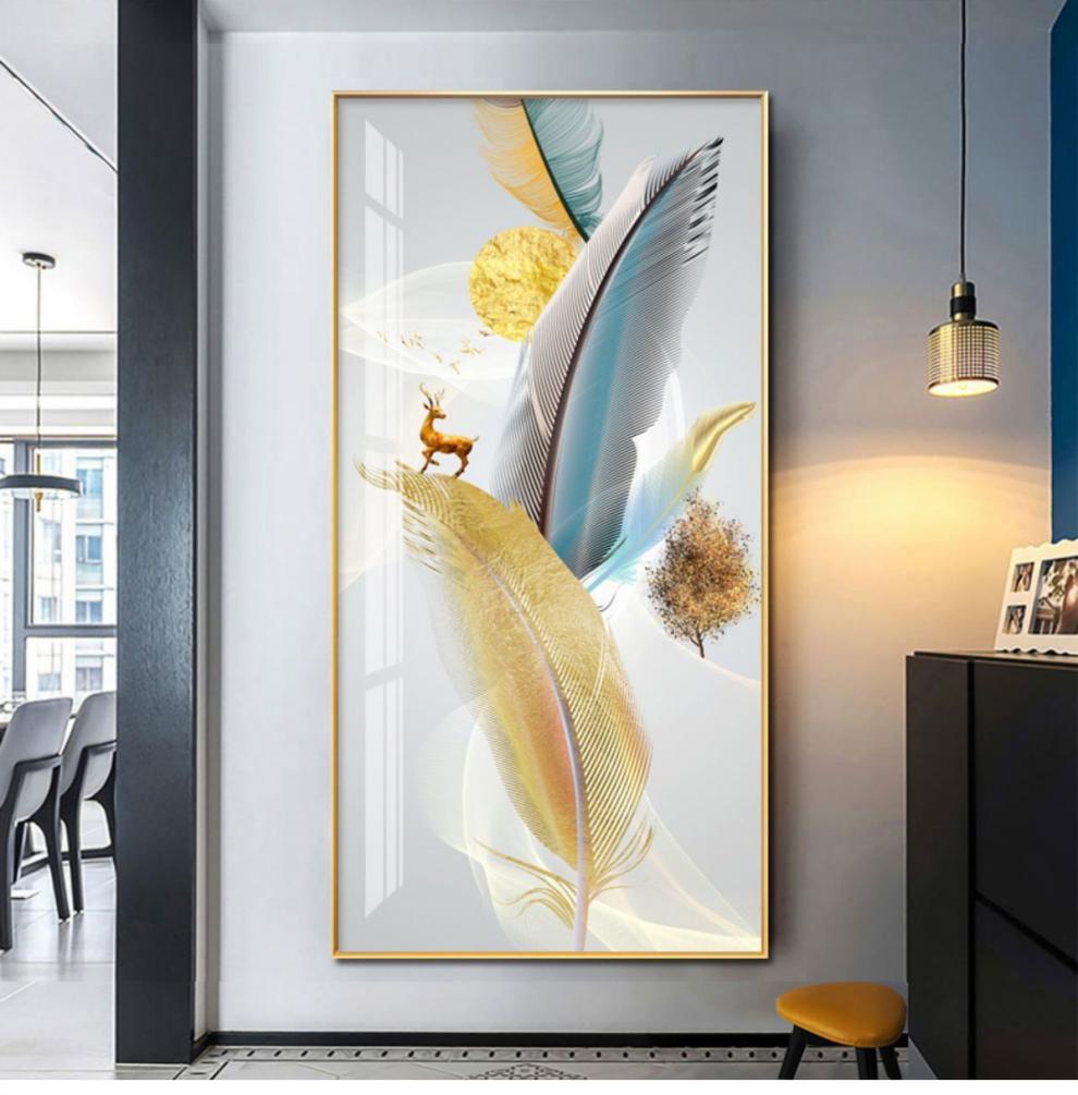 竖版现代简约北欧客厅玄幻晶瓷挂画步步高升50100cm高清晶瓷画金框