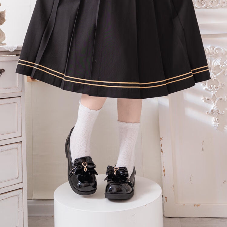 学院风jk制服鞋jk制服鞋学生基础底跟学院风乐福鞋女 黑色 34【图片