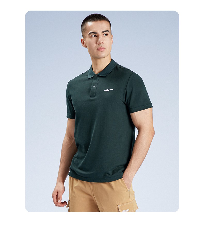 鸿星尔克运动t恤官方旗舰新款纯色polo衫简约透气舒适男士翻领短袖t恤