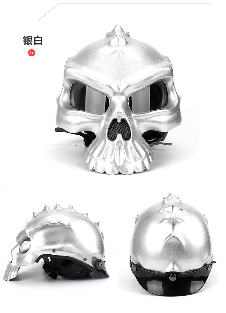 新款骑行骷髅盔男时尚机车半盔哈雷盔双面可换戴炫酷