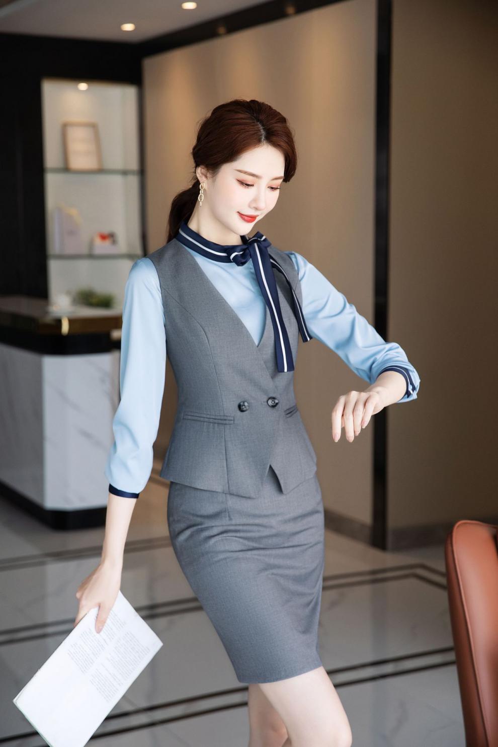 服春秋女士银行柜台马甲套装职业马甲正式装女外套面试销售ol工作服